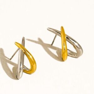 Gold Two Tone Crossover Earrings (1213)